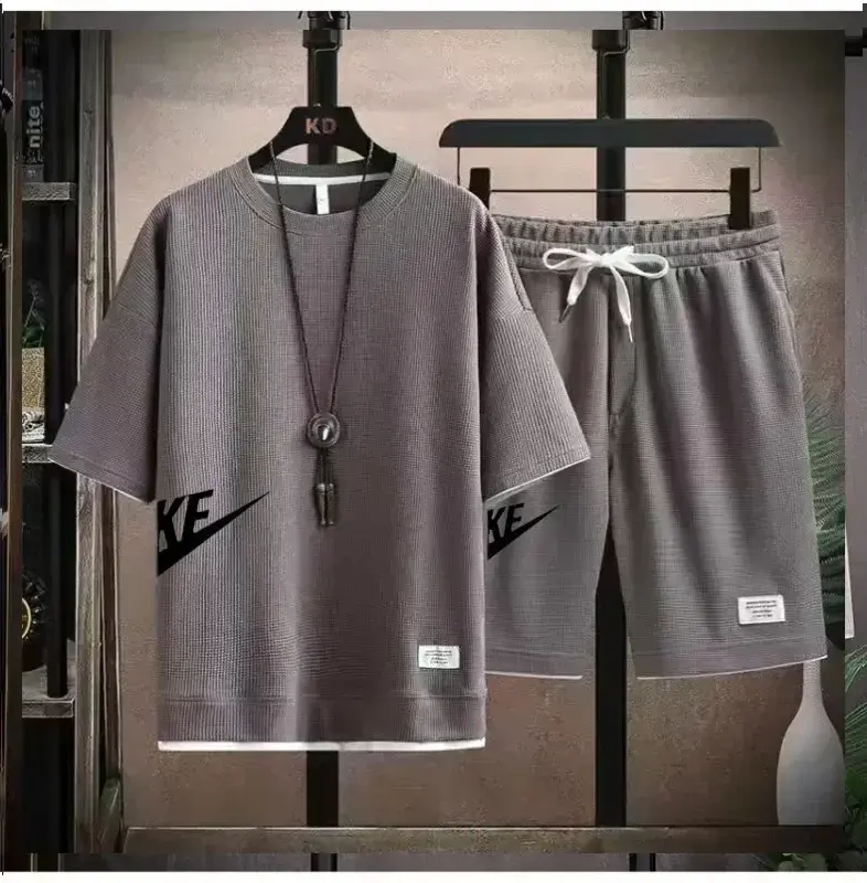 2024 Zomer Nieuwe Heren Set Mode Koreaanse Editie Sportkleding Heren Korte Mouwen T-Shirt Sport Short Set Heren Vrijetijdskleding Traag