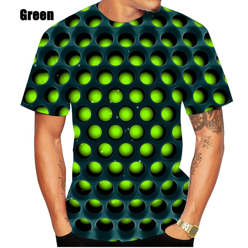 Camiseta de manga corta para hombre, camisa con estampado digital, 3D estampado geométrico, informal y a la moda, novedad de 2024