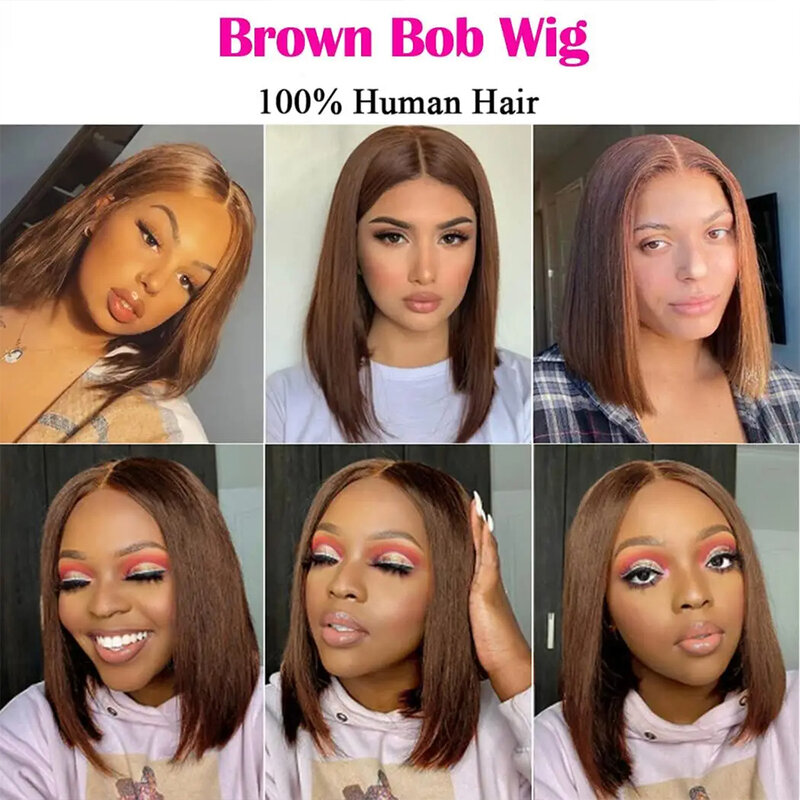 Dark Brown Short Bob Wig 13x4 Human Hair Lace Front Wigs Brown Straight Short Bob Wigs #4 Bob Wig Human Hair 200% For Woman