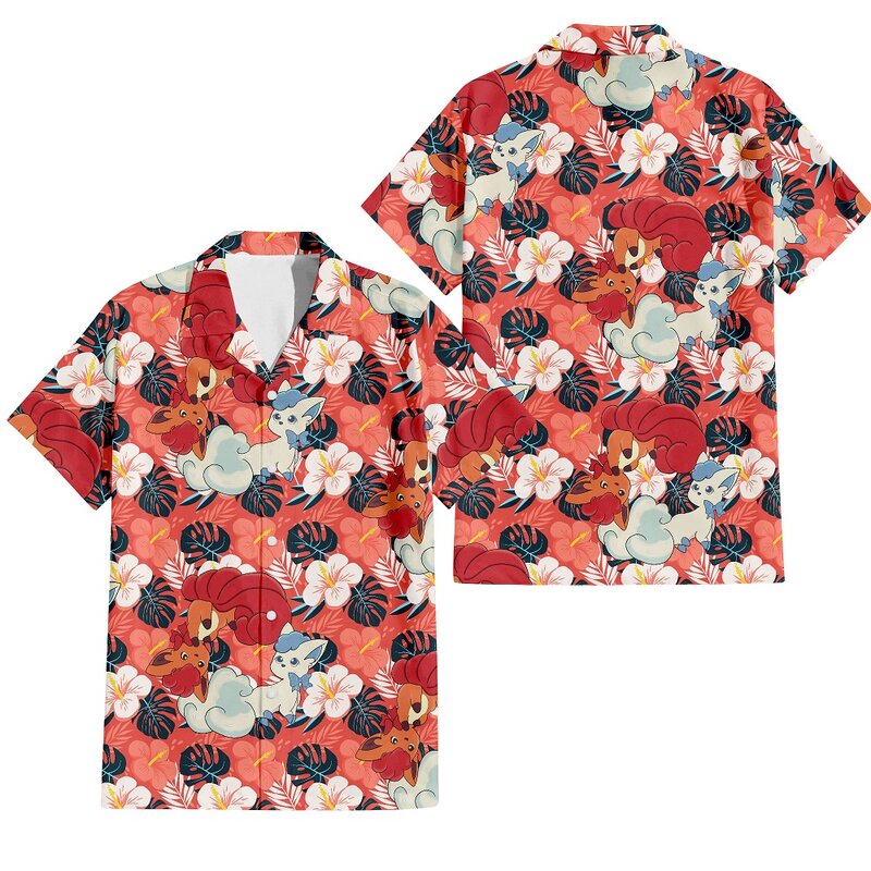 Summer Anime Style Pattern Printing Cartoon Animal Oversized Hawaiian Short Sleeved Shirt For Men's Original Harajuku Clothes