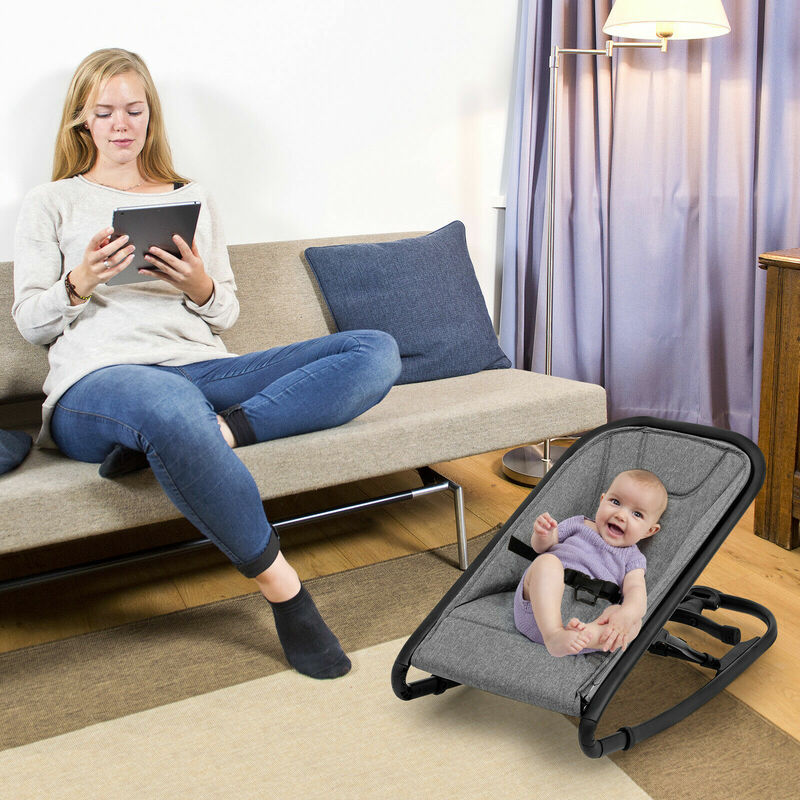 Babyjoy 2-in-1 كرسي نطاط للأطفال & الروك الرضع قابل للتعديل للطي مقعد هزاز رمادي