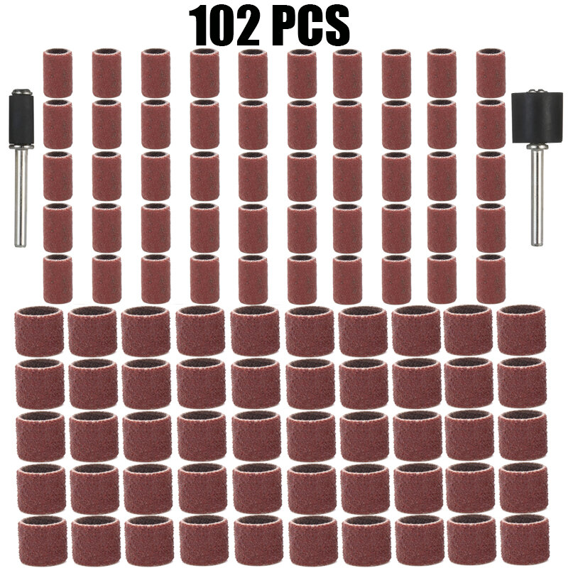 102 buah Kit Drum pengamplasan Band 1/2 1/4 inci pasir Mandrels cocok untuk Dremel kuku bor putar aksesoris alat abrasif