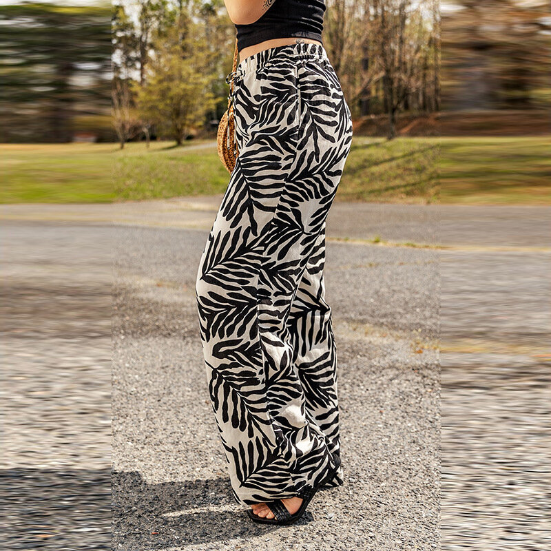 Casualowe wszechstronne spodnie ze sznurkiem z szerokimi nogawkami dla kobiet letnie nowa koronkowa z wysokim stanem proste