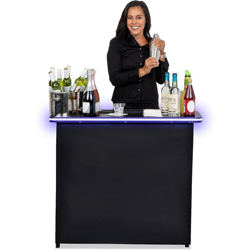 Portable Bar Table - Mobile Bartender Station for Events - Includes Carrying Case - Standard or LED