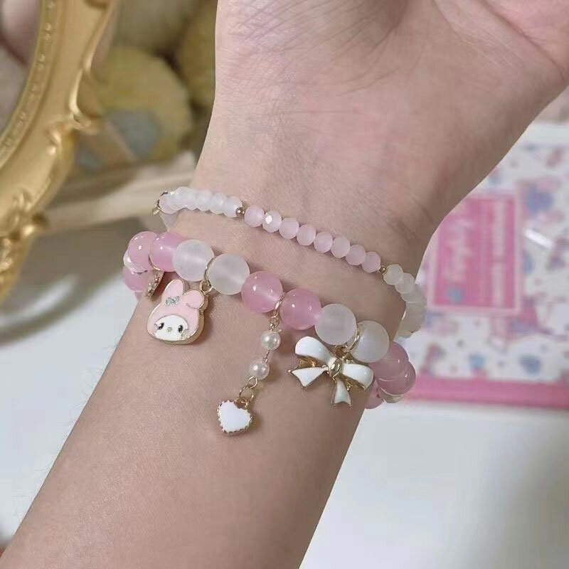 Sanrio Hello Kitty Y2K Bracelets Anime Kawaii Cinnamoroll My Melody Silver Rhinestone Women'S Girls Jewelry Accessories Gifts