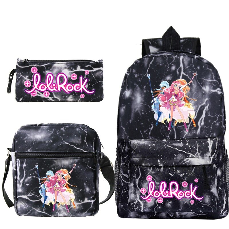 LoliRock Backpacks Students bookbag Beautiful 3pcs Set Pencil Case Shoulder Bags Boys Girls back pack Teens Travel Bags Mochila