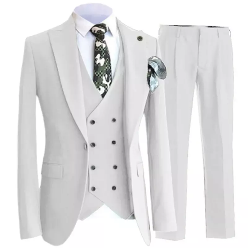 Colete e calça dupla masculino, terno boutique de negócio casual, cor pura, casamento do noivo, nova moda, 3 peças