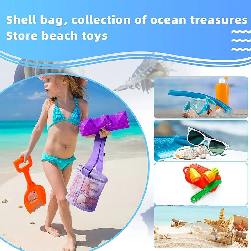 Dziecięca siatkowa muszla zabawka na zewnątrz torba do przechowywania podróżna Satack torba na plażę trójwymiarowe okrągłe wiaderko do piaskownicy sortowania i worek do zbiórki