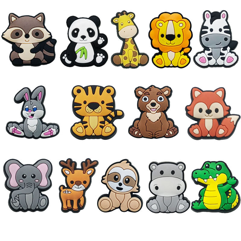 Cute Animals Shoe Charms for Kids, Girafa, Leão, Panda, Coelho, Sandálias Acessórios, Decorações Pins, Boy, Girls Favor Gift