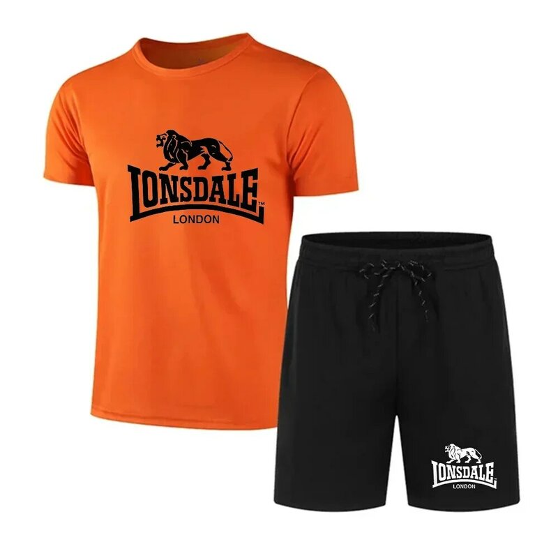 Conjunto esportivo respirável de secagem rápida masculino, shorts estampados, camiseta de manga curta, conjunto de jogging, moda verão 2024