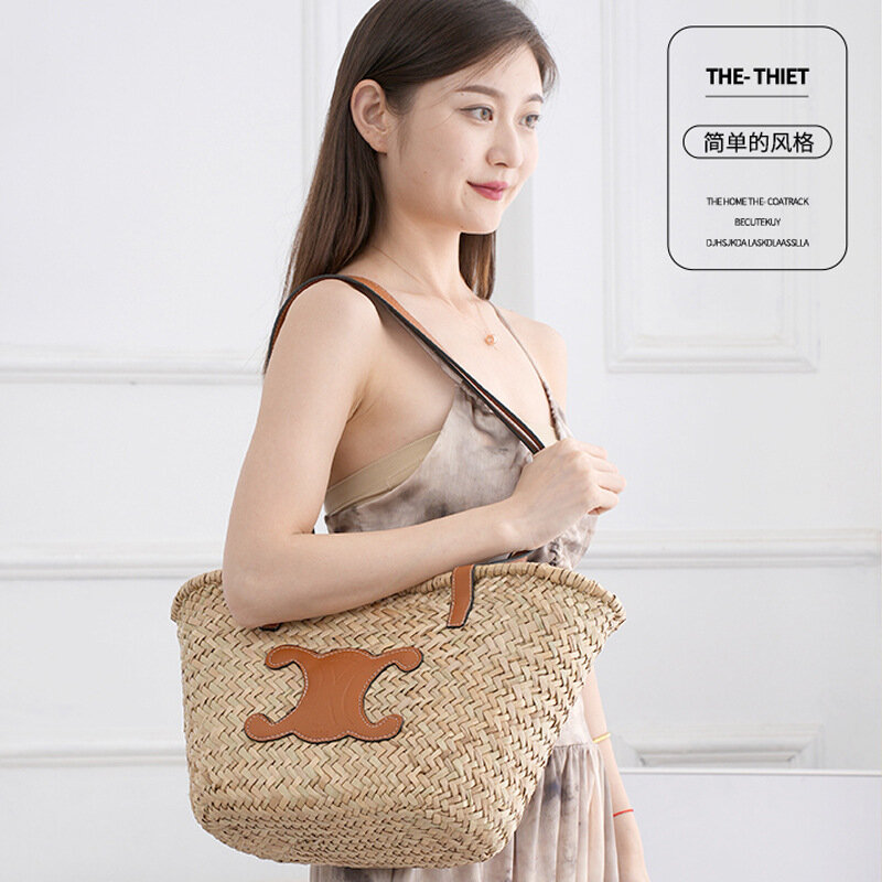 Новинка 2024, модная Роскошная брендовая дизайнерская женская сумка с надписью, тканая вместительная Повседневная сумка, ажурная пляжная сумка через плечо для отпуска