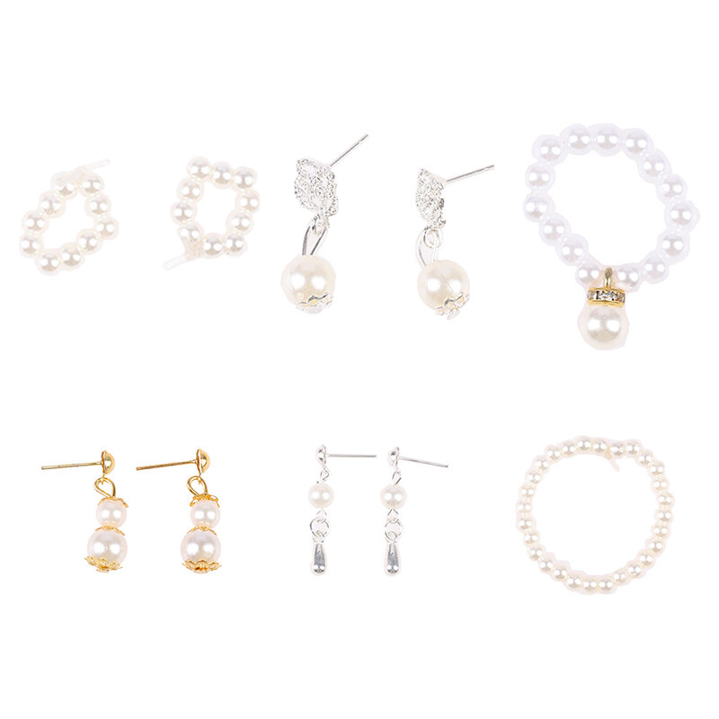 1:6 Dollhouse Doll Accessories Imitation Pearl Necklace Bracelet Earrings Jewelry For 30CM Doll Wear Jewelry Toy