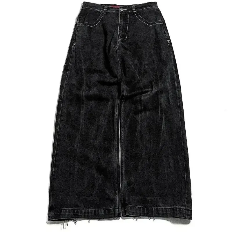 JNCO Jeans Y2K Harajuku Retro pola tengkorak 2024 bordir Jeans longgar hitam celana pria dan wanita Gotik celana pinggang tinggi