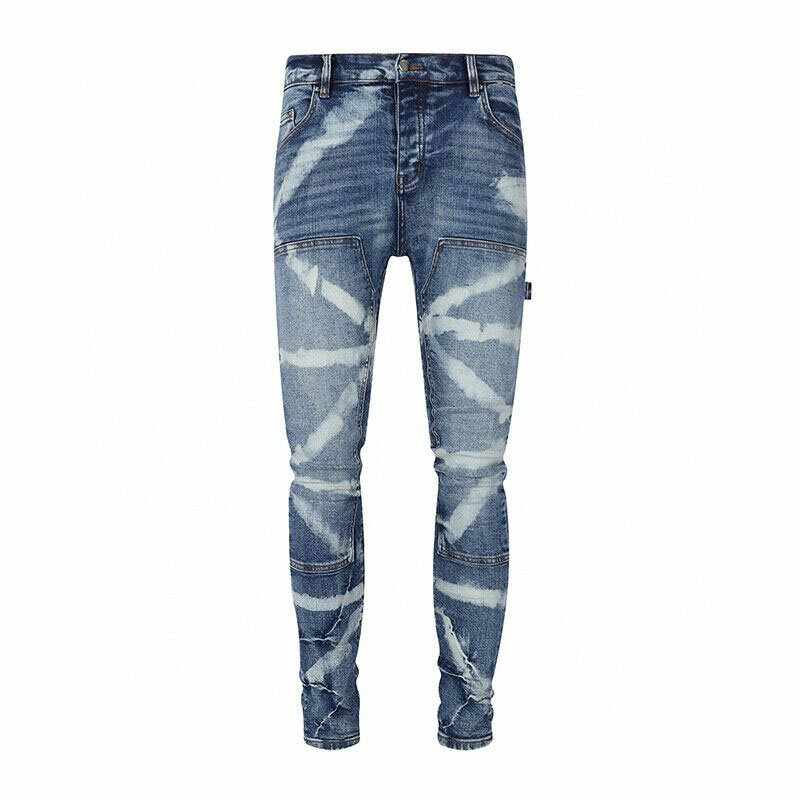 Celana jins Pria Mode jalanan kualitas tinggi jins Hip Hop Bandhnu ketat melar biru Retro kualitas tinggi celana pria merek desainer