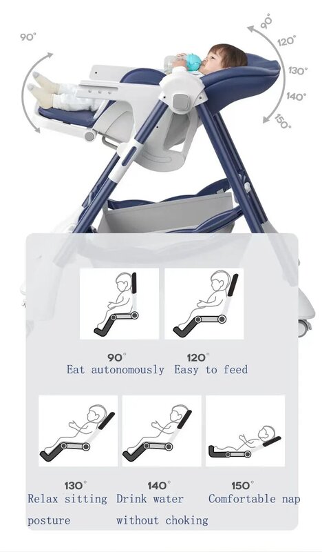 Cadeira de alimentação dobrável multifuncional do bebê, mesa de jantar, cadeira alta para crianças de 0 a 6 anos