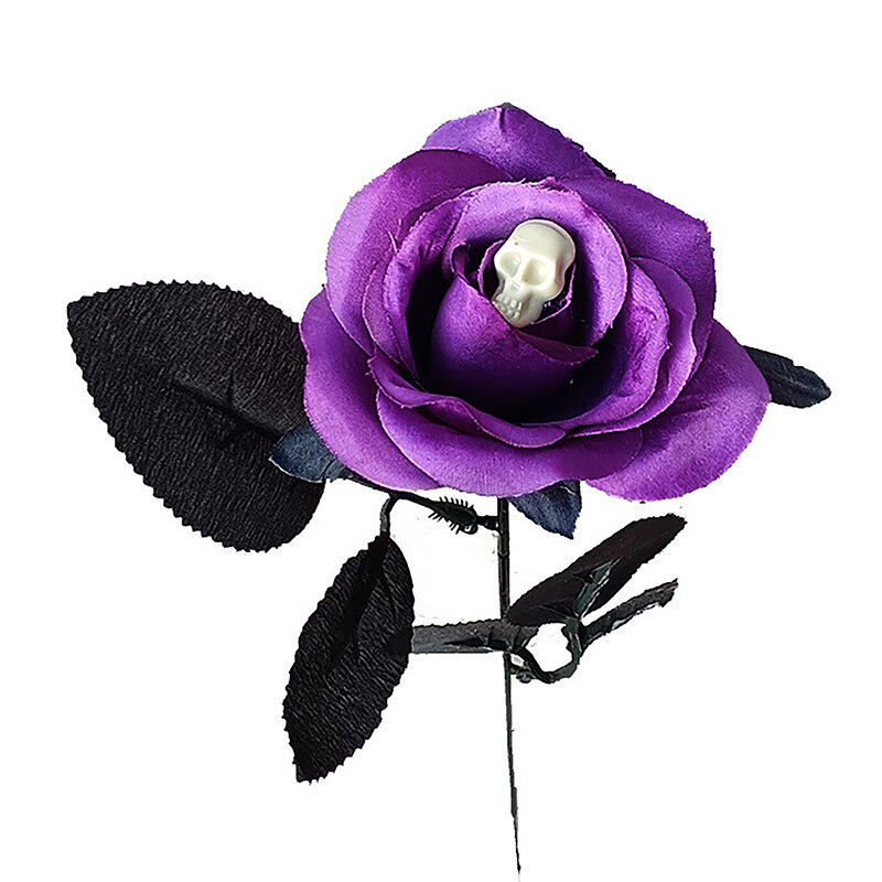 Flor rosa artificial para cosplay, flor falsa, flor de horror, suprimentos de Halloween, acessórios de fantasias, preto, 1pc