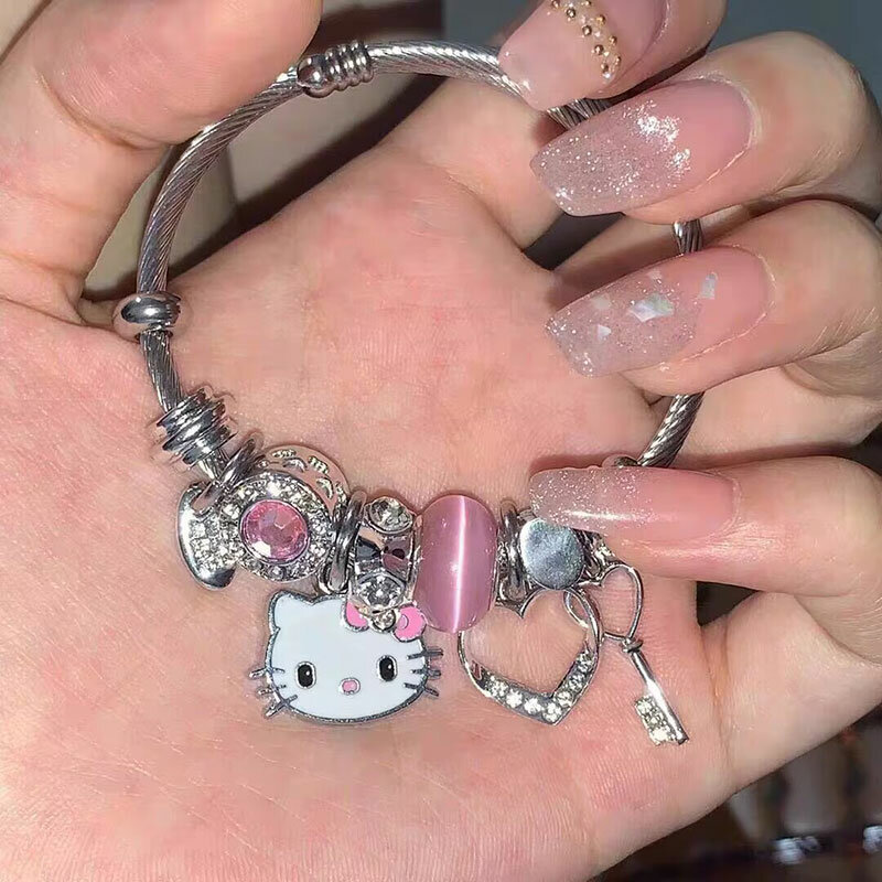 Sanrio Hello Kitty Y2K bracciali Anime Kawaii Cinnamoroll My Melody argento strass donna ragazze gioielli accessori regali