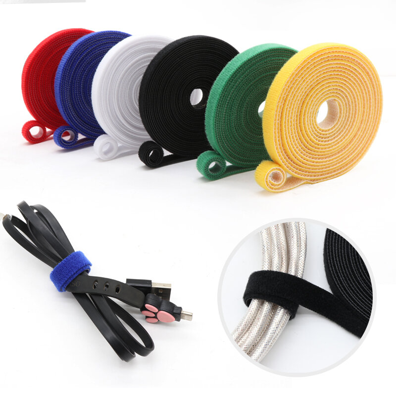5m/roll Self Adhesive Tape Cable Ties Reusable Loop Bundle DIY Accessories Nylon Strap Organizer Clip Wire Holder Management