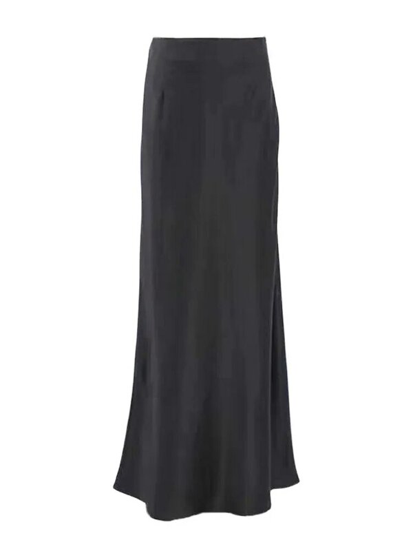 Women's Black Elegant Satin Fashion Slim Skirts Four Seasons Casual High Waist Club Office Maxi Skirt