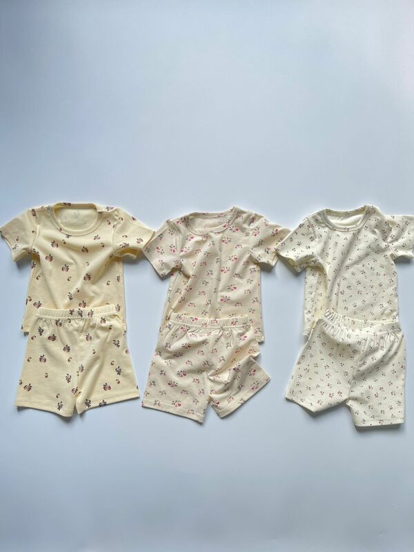 Set baju bayi lengan pendek, 2 potong pakaian kasual katun balita perempuan anak laki-laki, kaus + celana pendek 2024