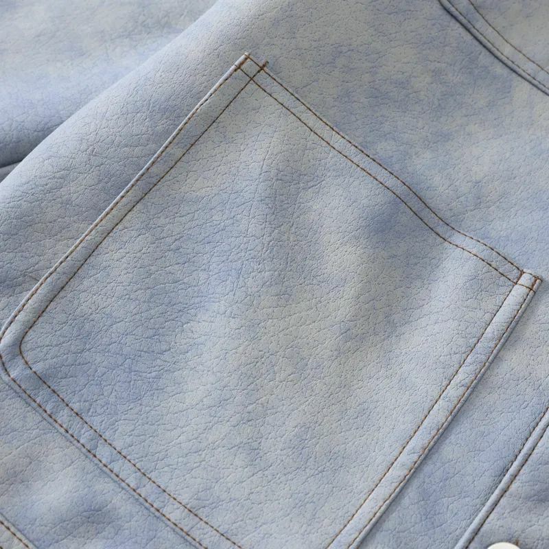 Jaqueta de couro artificial masculina, casaco manga comprida, versão solta do Coringa, decoração de bolso, blusa chique, casual, retrô, nova moda, 2022