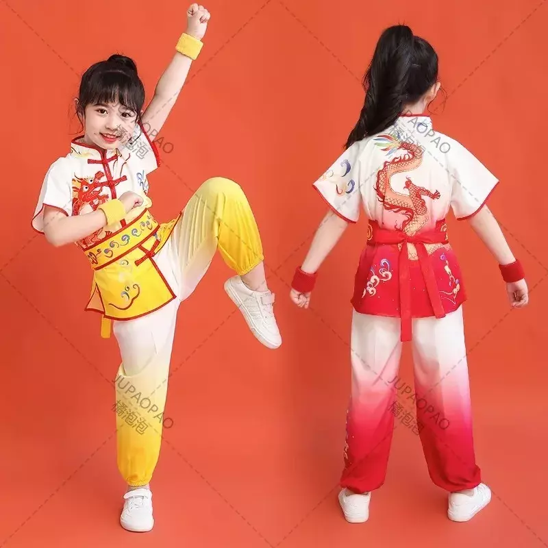 Traje tradicional chino de Kung Fu para niños, uniforme de Wushu con estampado de dragón nacional, wing-chun