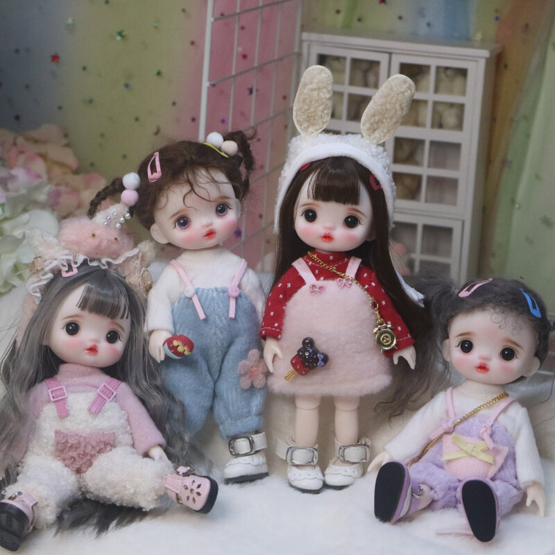 16cm peruca articulada boneca bonito bjd mini boneca mão compõem bonecas de rosto com olhos grandes bjd brinquedos presentes para menina handmand compõem o saco de brinquedo