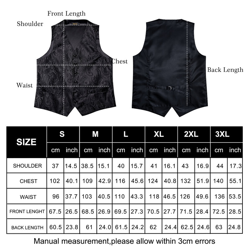 Mannen Zwart Paisley Vest Stropdas Bowtie Pocket Plein Manchetknopen Jurk Set Жилетка Мужская Classic 5 Pcs Zaken Vest Voor Man