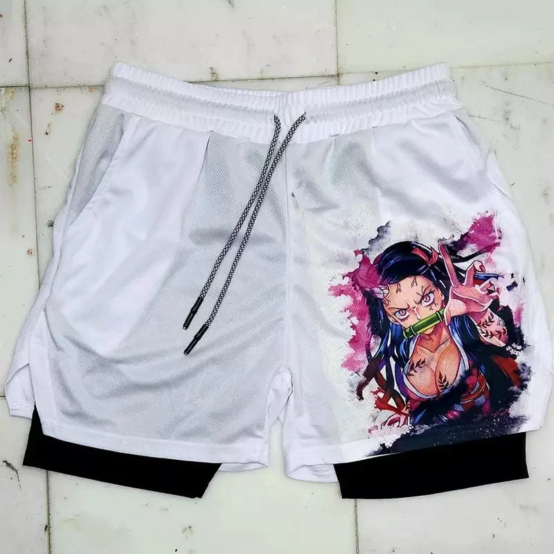 Anime Gym Shorts Männer Frauen Gothic Print 2 in 1 Performance Shorts Fitness Casual Sport y2k kurze Hosen Mädchen
