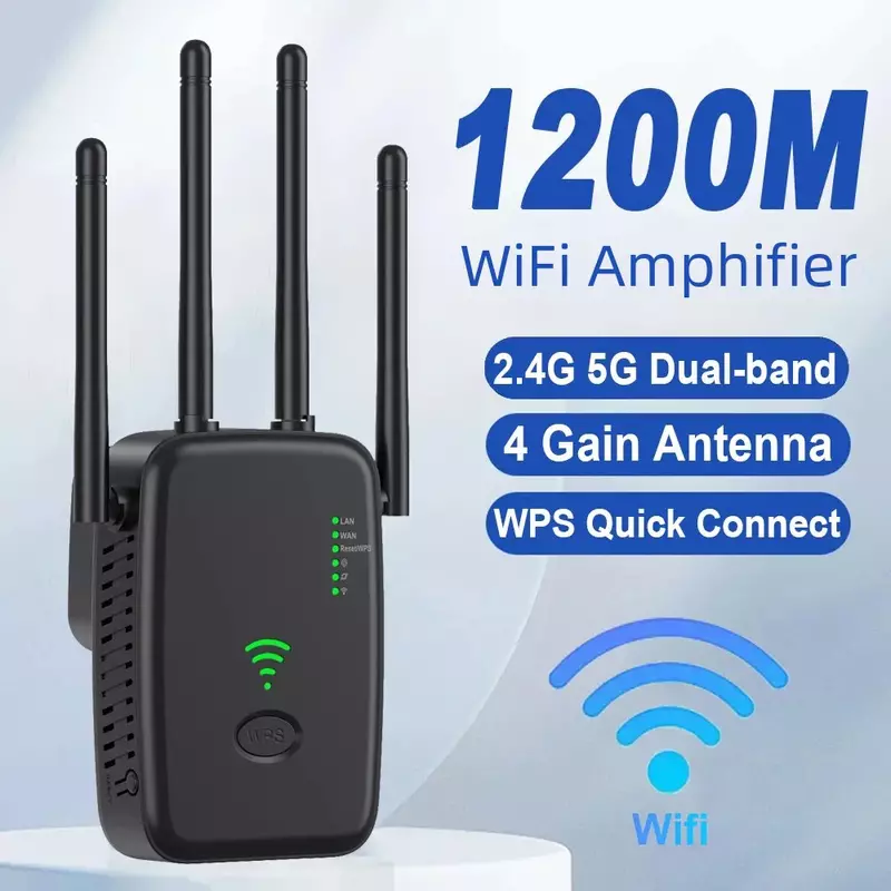 Repetidor WiFi sem fio, 1200Mbps, 5Ghz, 2.4G, 5G, Amplificador de Sinal WiFi, Roteador, WiFi Booster, Adaptador de Rede Lan WiFi, 802.11N