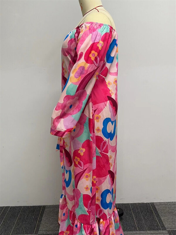 Tie Dye feminino estampado solto vestido maxi, vestidos de manga comprida, roupas femininas elegantes, streetwear casual, outono, plus size, L-5XL, 2023