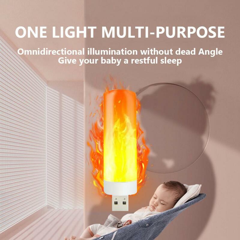 USB Atmosphere Light LED Flame lampeggiante Candle Book Lamp Warm Lighter Effect Lamp per Power Bank Camping Lighting Tool