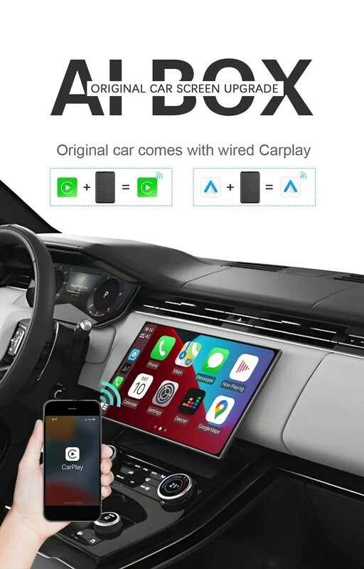 Com fio para Wireless CarPlay, AI Box, Sistema Android 11, Mini Dongle, Wi-Fi, Netflix, Youtube, Audi, Toyota, Audi, VW, Golf, Mercedes, Subaru
