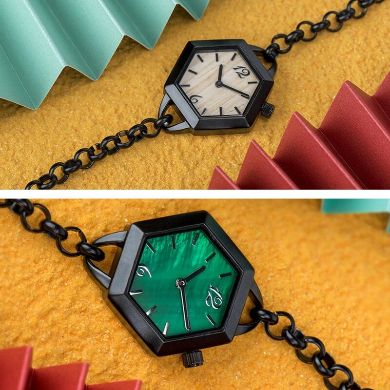 Relógio de quartzo analógico impermeável hexagonal feminino, elegante pulseira, mini vestido, presente, moda