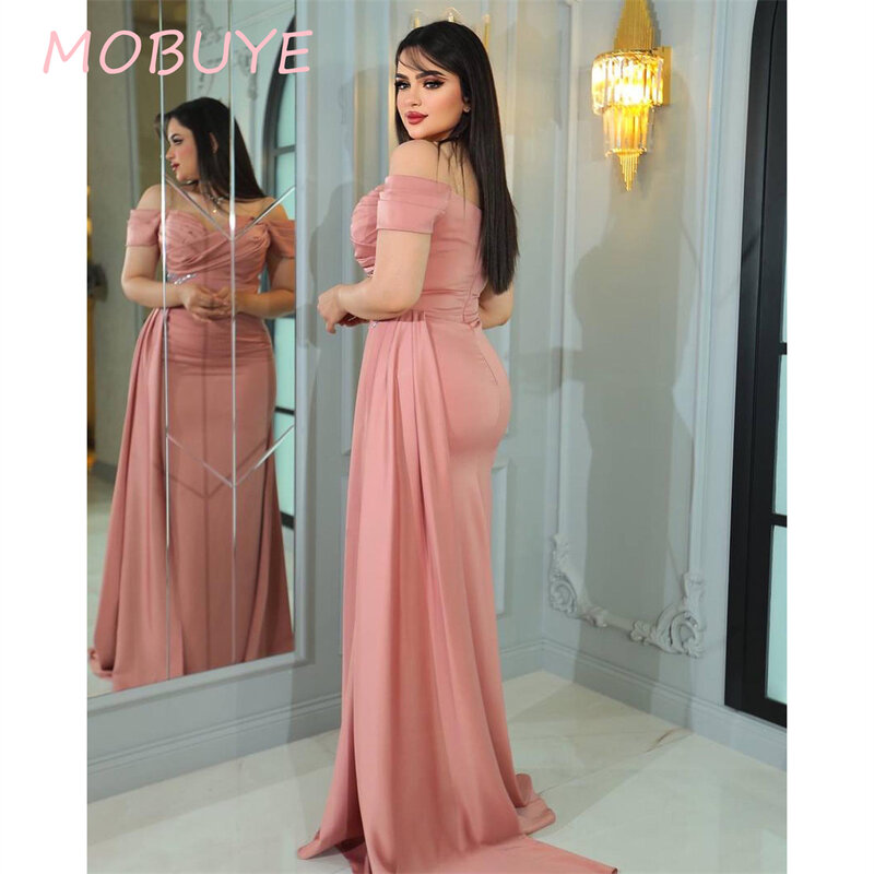 MOBUYE 2024 Popular Off The Shoulder Prom Dress Floor-Length With Long Sleeves Evening Fashion Elegant Party Dress For Women