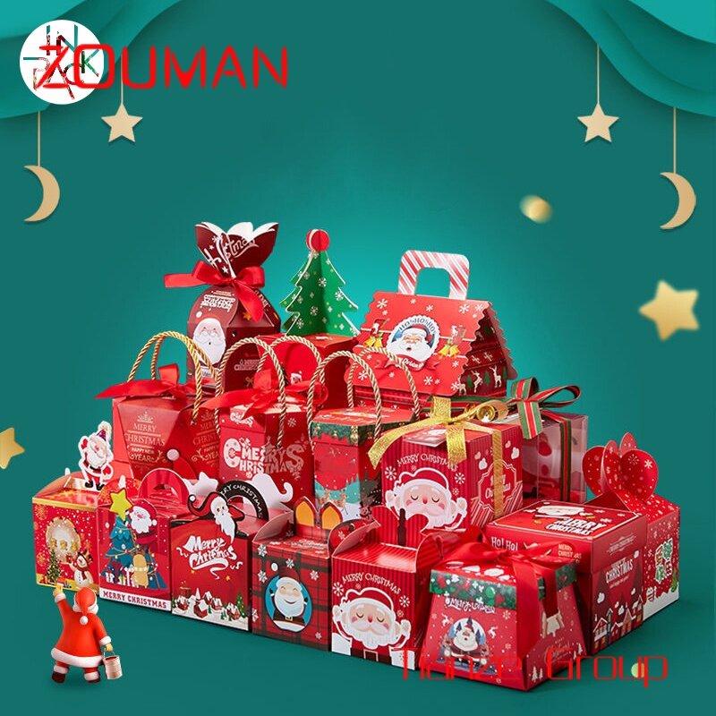 Caja de papel pequeña plegable con impresión personalizada, embalaje de lujo de Chocolate, embalaje de regalo de cartón, caja de dulces, Favor de manzana de Navidad