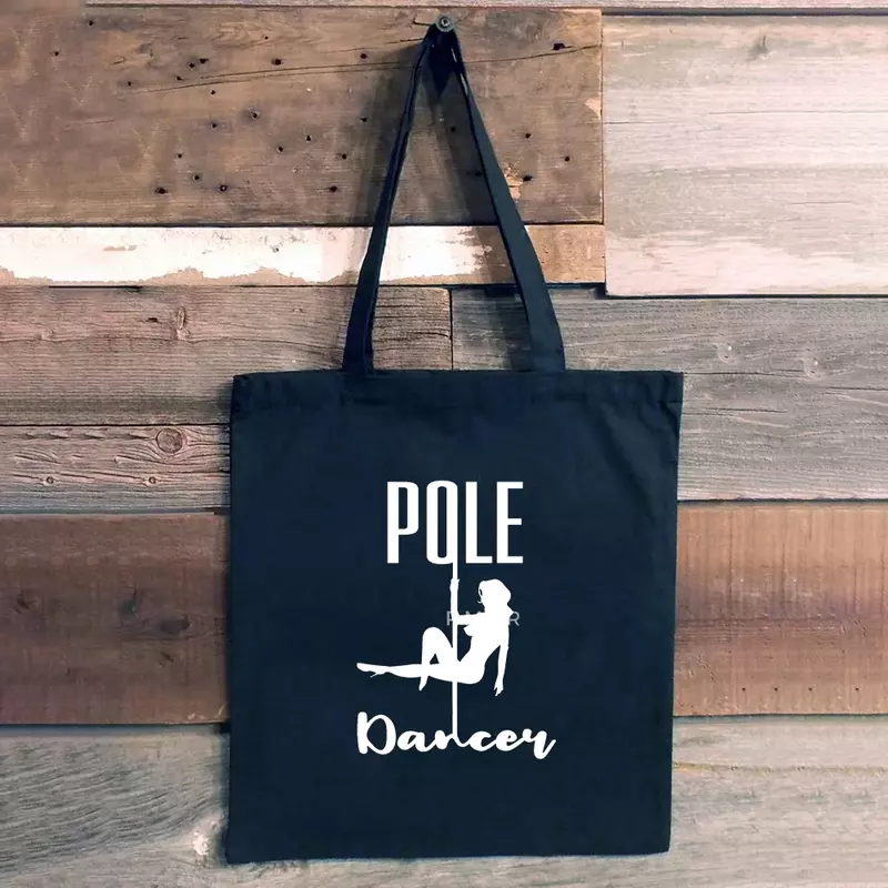 Personalizado Dance Pole Print Sacola de compras para mulheres, sacola de ombro de algodão, bolsa preta, armazenamento, presente de férias