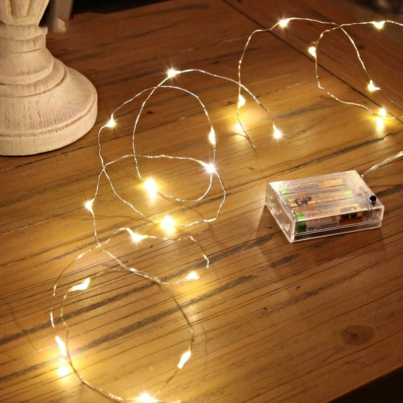 Guirnalda de luces LED impermeable con batería USB, cadena de alambre de cobre, lámpara de luz de hadas, iluminación de vacaciones, fiesta de bodas y Navidad, 5M
