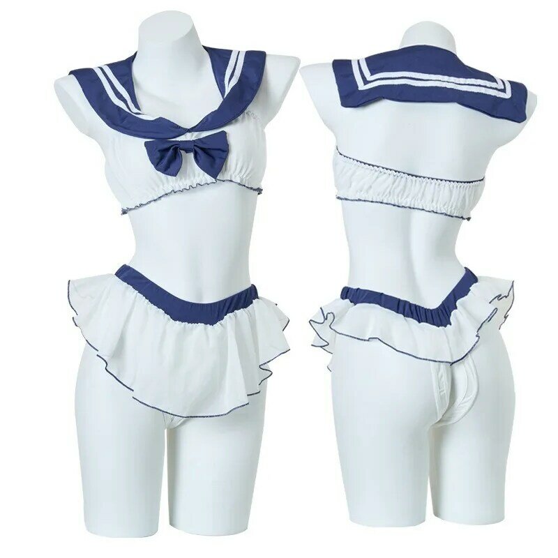 Women Sailor Costumes Set Cute Uniform Temptation Sexy Anime Seduction Passion Female Exotic Cosplay Student Bowknot Lingerie