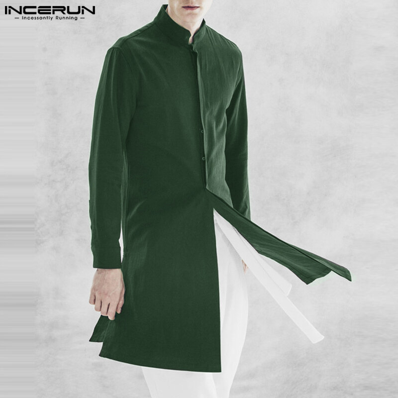 INCERUN-Patchwork sólido masculino manga comprida Stand Neck camisas, Streetwear Casual, blusa masculina, novo estilo, venda quente, S-5XL, 2023
