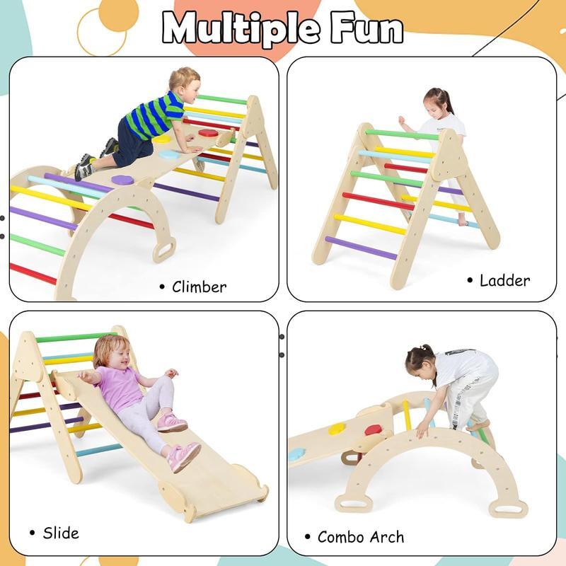 En Kinder Kletterer Spielzeug mit Trisori Holz bogen Kletterer Baiser Methoden, Kinder Dreieck