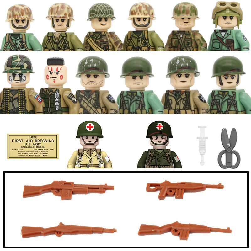 WW2 Militar Airborne Division Building Blocks, Forças Especiais Soldados Figuras, Arma, Capacete, Tijolos, Brinquedos para Crianças Presente, EUA, 101 °