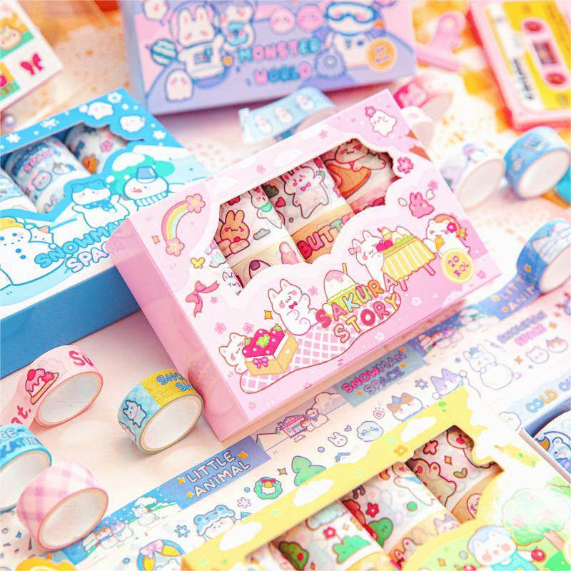 Mr.paper 8 stili 20 rotoli/scatola simpatico Set di nastri Washi per piccoli animali cartone animato Kawaii conto mano nastro decorativo forniture fisse