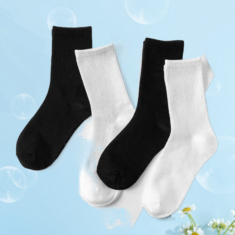 2024 New Soxks Black And White Middle Tube Streetwear Soft Breathable Cotton Casual Socks 5 Pairs Men Crew Socks