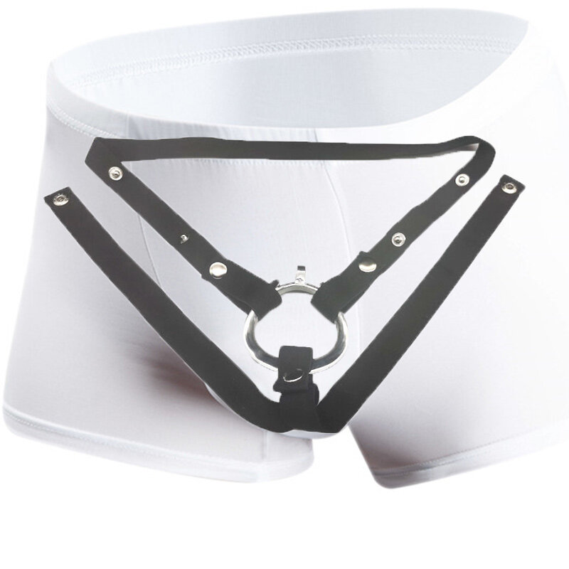 Ropa interior de cinturón ajustable para hombre, lencería de castidad, anillo resistente, bandas de cintura, jaula, Boxers negros, pantalones deportivos para el cuerpo de tres Bondage