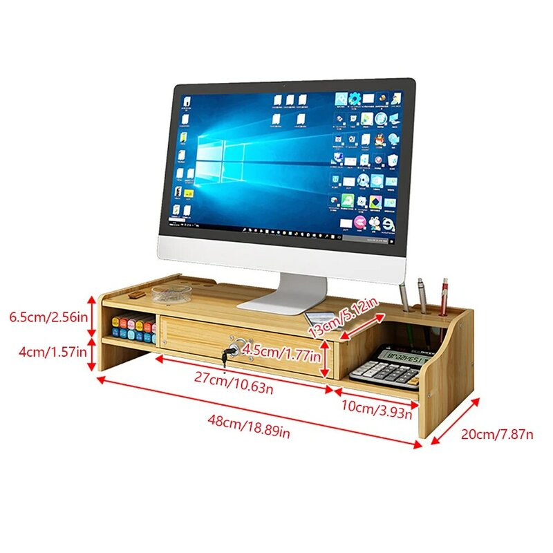 Wood Monitor Riser with Drawer Computer/Laptop/PC Stand for Desk Organizer Wooden Desk Organizer W/ Drawer File Storage Desk