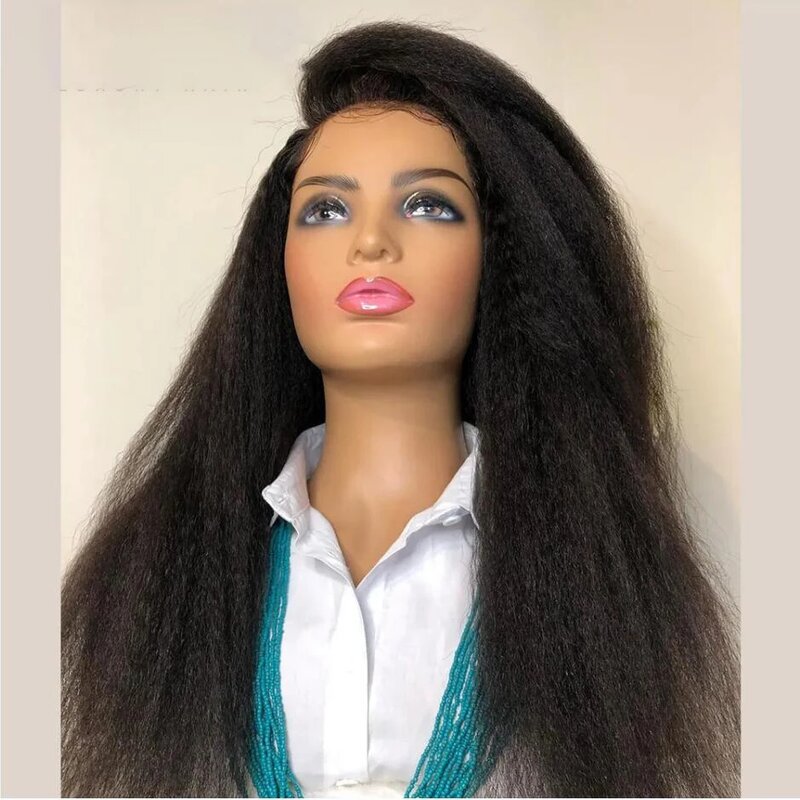 MXWIGS-Glueless Black Straight Synthetic Lace Front Wig para Mulheres, Kinky Baby Hair, 180% Densidade, Pré-arrancadas, Cosplay Diário, 1B, Yaki