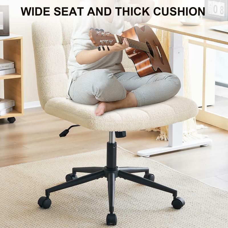 Wide Armles Sherpa Desk Chair for Home Office, Height Adjustable Wide Seat Home Office Task Chairs