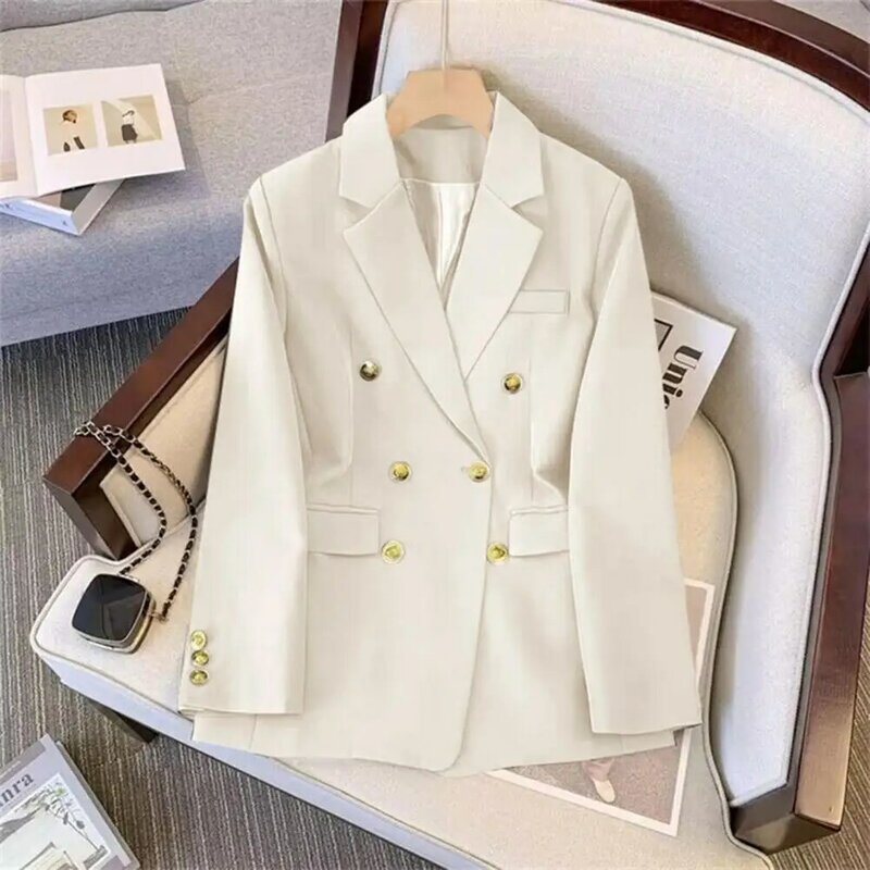 Abrigo de traje de doble botonadura para mujer, elegante estilo Ol, ajuste suelto, cuello de solapa, bolsillos para atuendo Formal de negocios