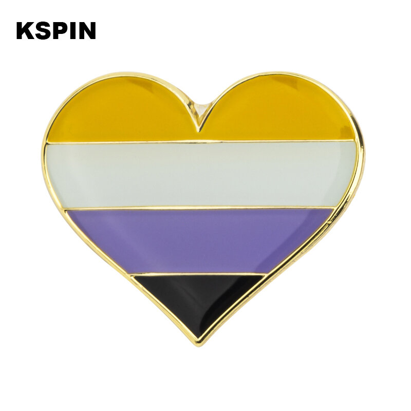 Coração não binário em forma de emblema pino símbolo metal emblemas broche decorativo pinos para roupas broche jóias XY0629-1
